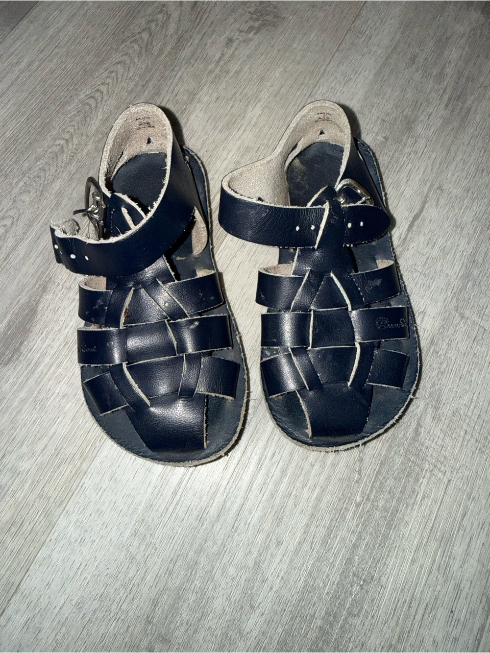 Children's Navy Leather Fisherman-Style Sandals with Ankle Strap